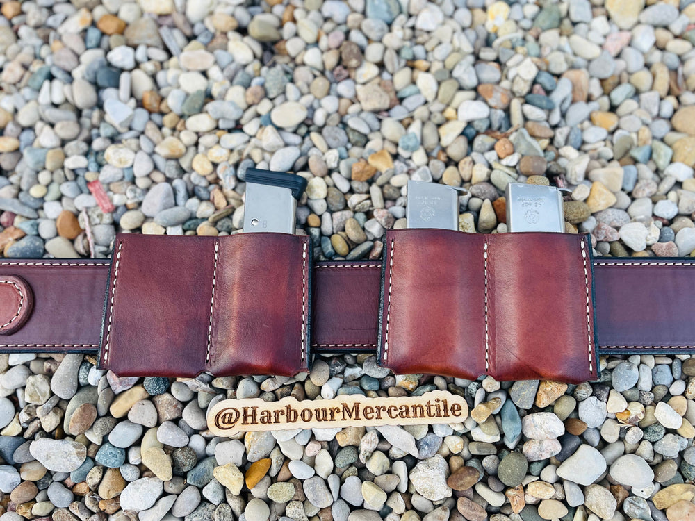 
                  
                    Wild Bunch Handmade Herman Oak leather USA MADE Wild bunch belt and holster 1911 belt and holster with two double mag holders
                  
                