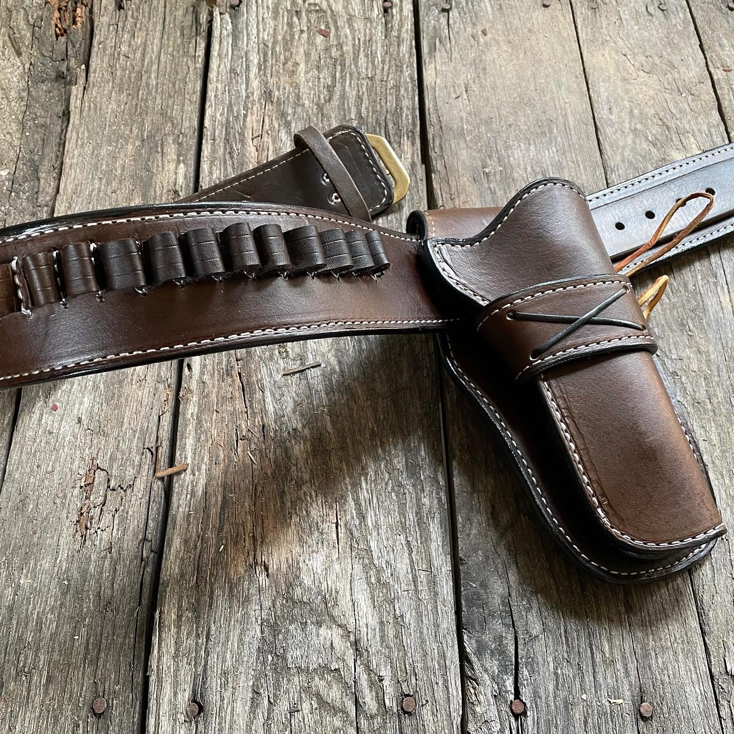 
                  
                    Handmade leather unlined cowboy Belt and Holster single action cartridge belt made in USA
                  
                