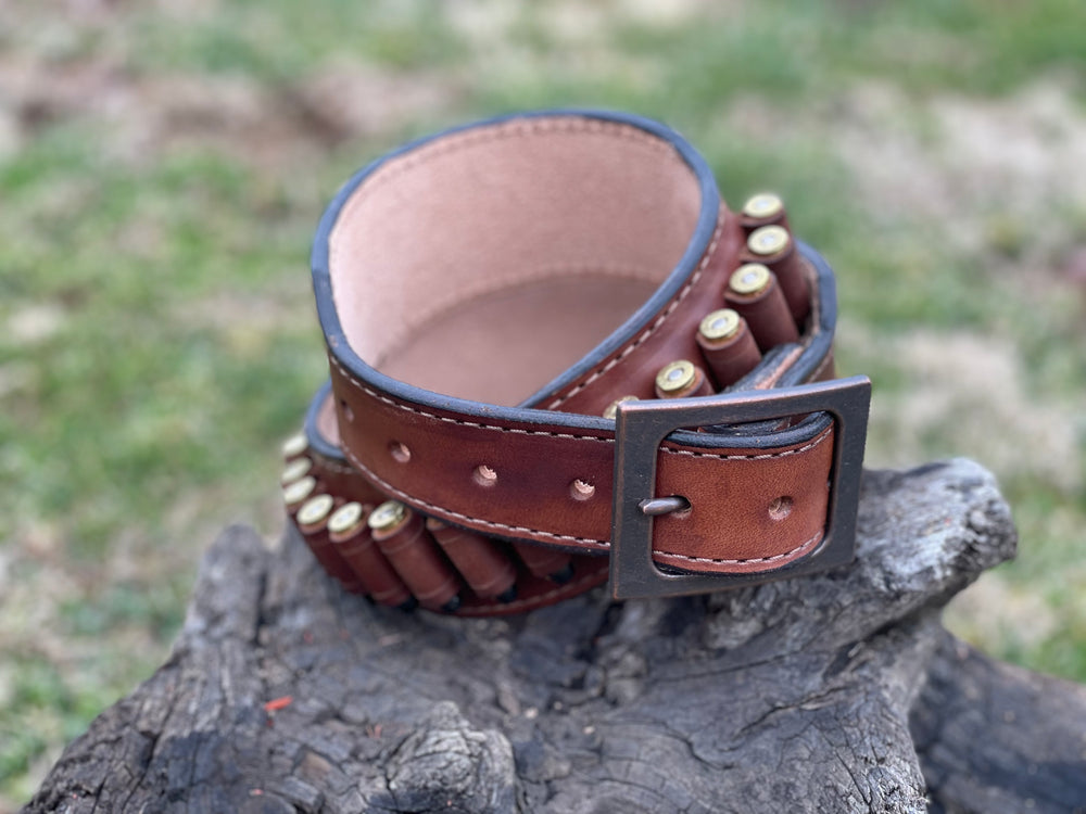 
                  
                    Complete Set Up! Unlined Handmade Herman Oak leather Cowboy Belt, Shotgun Belt, and Loading strip made in USA
                  
                