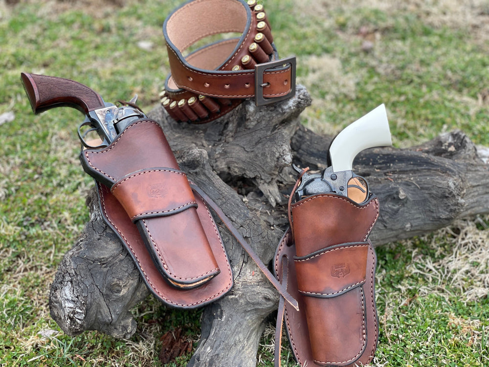 
                  
                    Complete Set Up! LINED Handmade leather two holster Cowboy Belt, Shotgun Belt, and Loading strip
                  
                