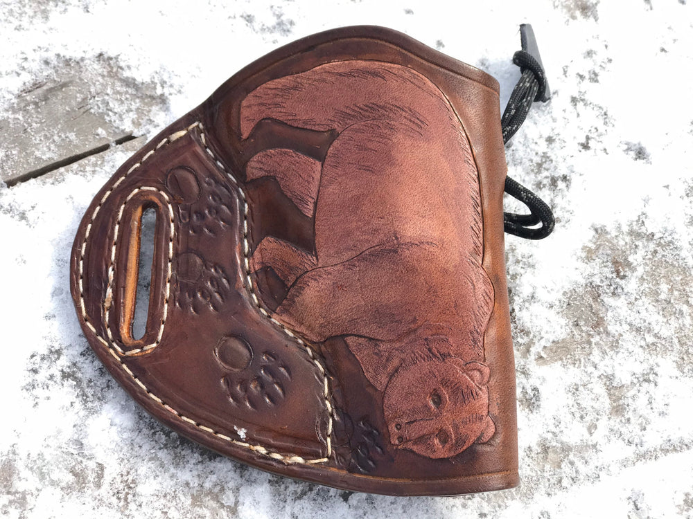 
                  
                    Handmade Revolver, Taurus Judge, Grizzly Bear Carved Avenger Style Herman Oak leather Holster
                  
                