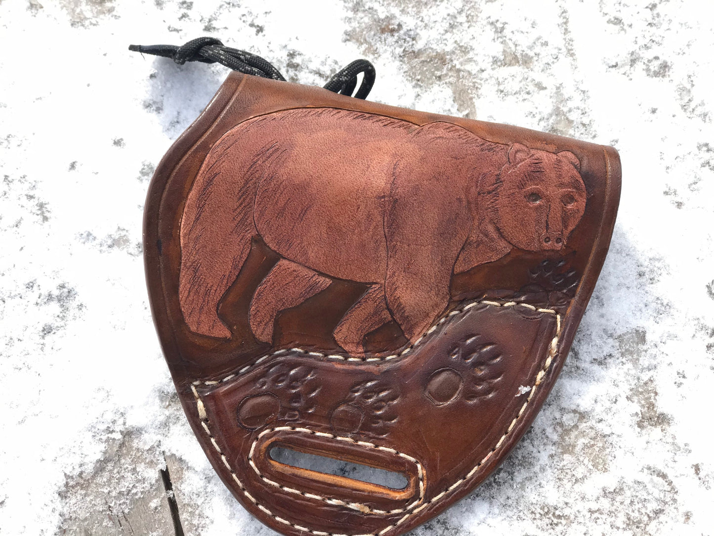 
                  
                    Handmade Revolver, Taurus Judge, Grizzly Bear Carved Avenger Style Herman Oak leather Holster
                  
                