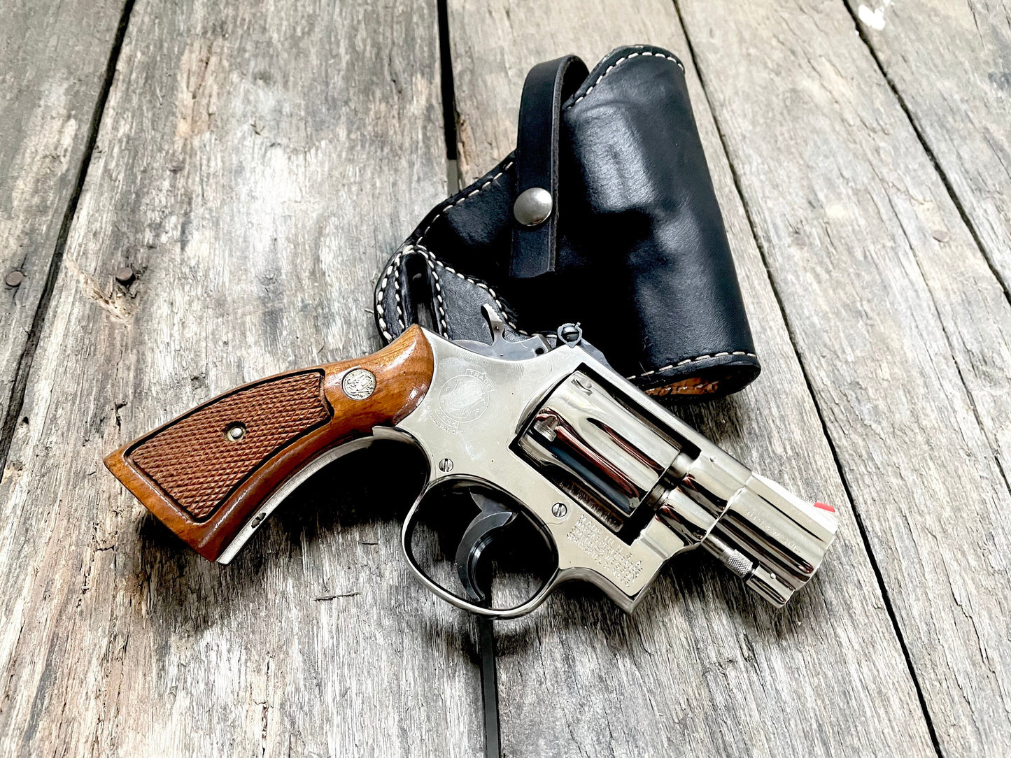 
                  
                    Lined Smith Wesson K Frame Snub Nose Herman Oak leather holster
                  
                
