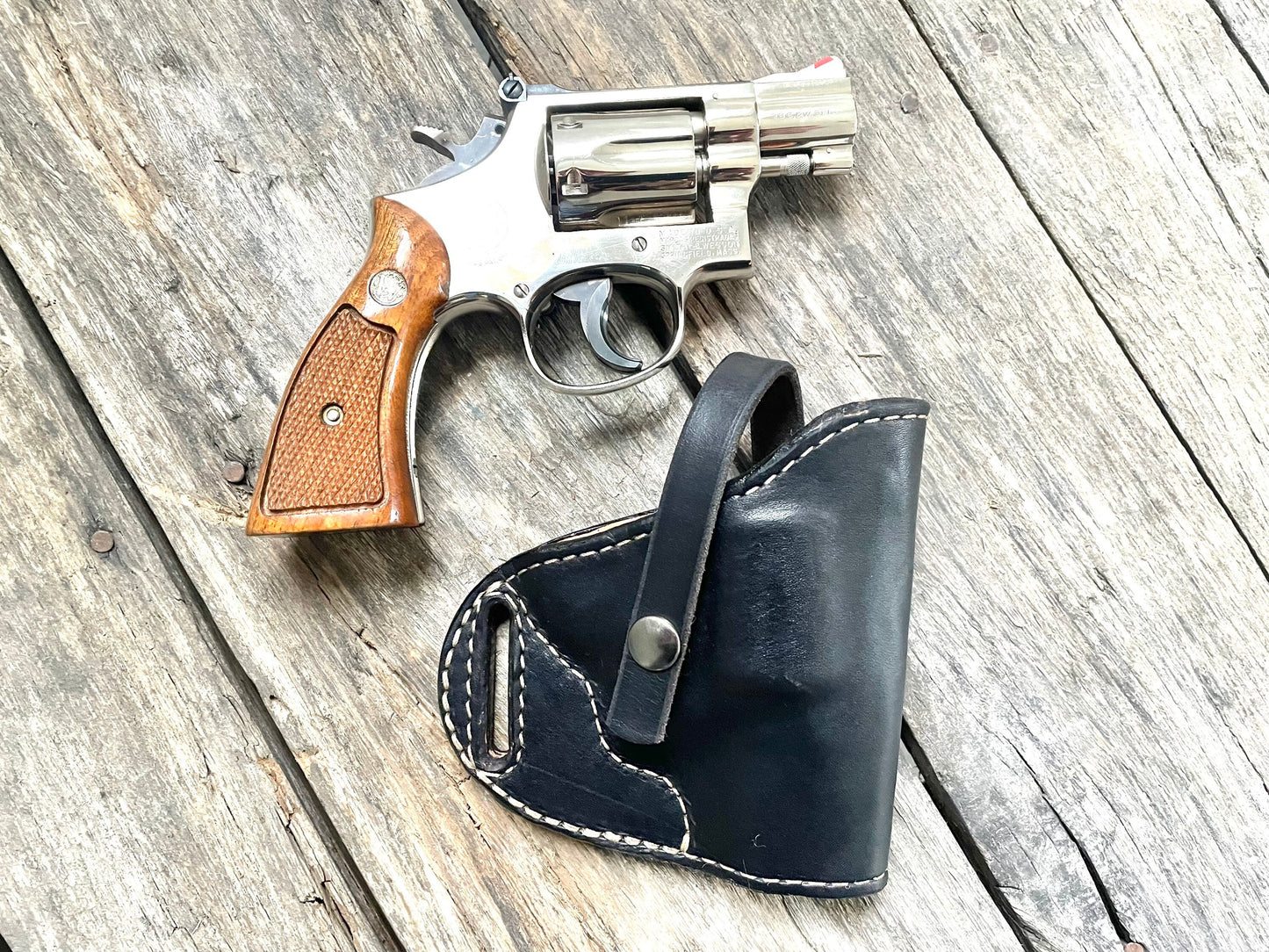 
                  
                    Lined Smith Wesson K Frame Snub Nose Herman Oak leather holster
                  
                