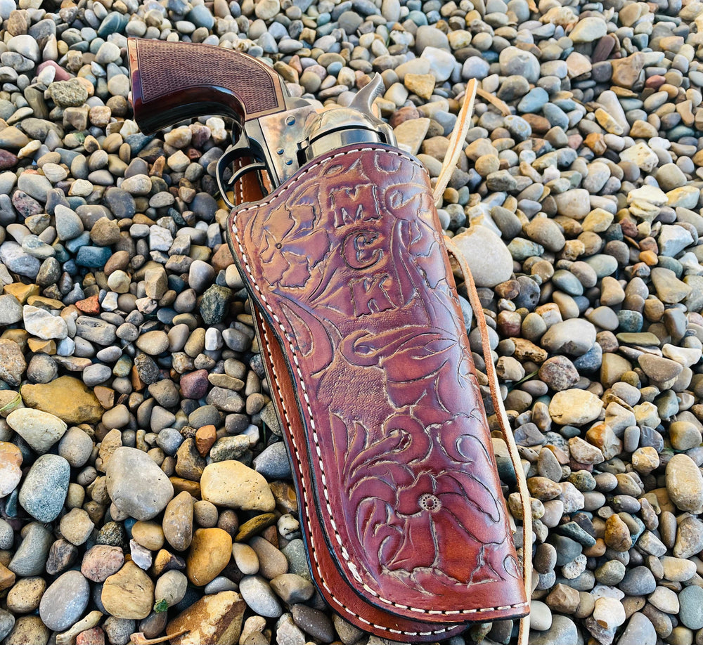 USA MADE El Flora Muerte-sass cass holster Lined and Tooled Herman Oak leather Cowboy Action holster